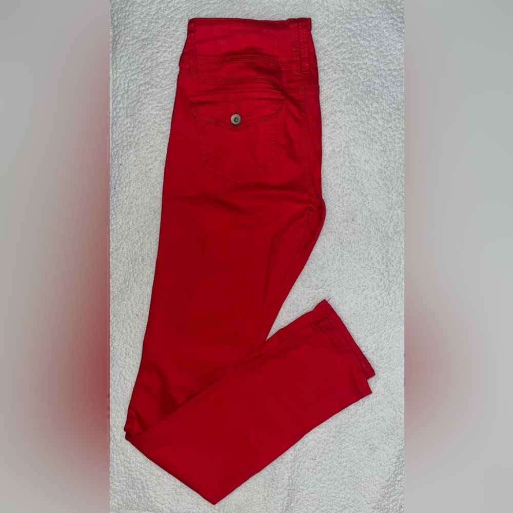 Red Distressed Skinny Jeans - Picture 2 of 3